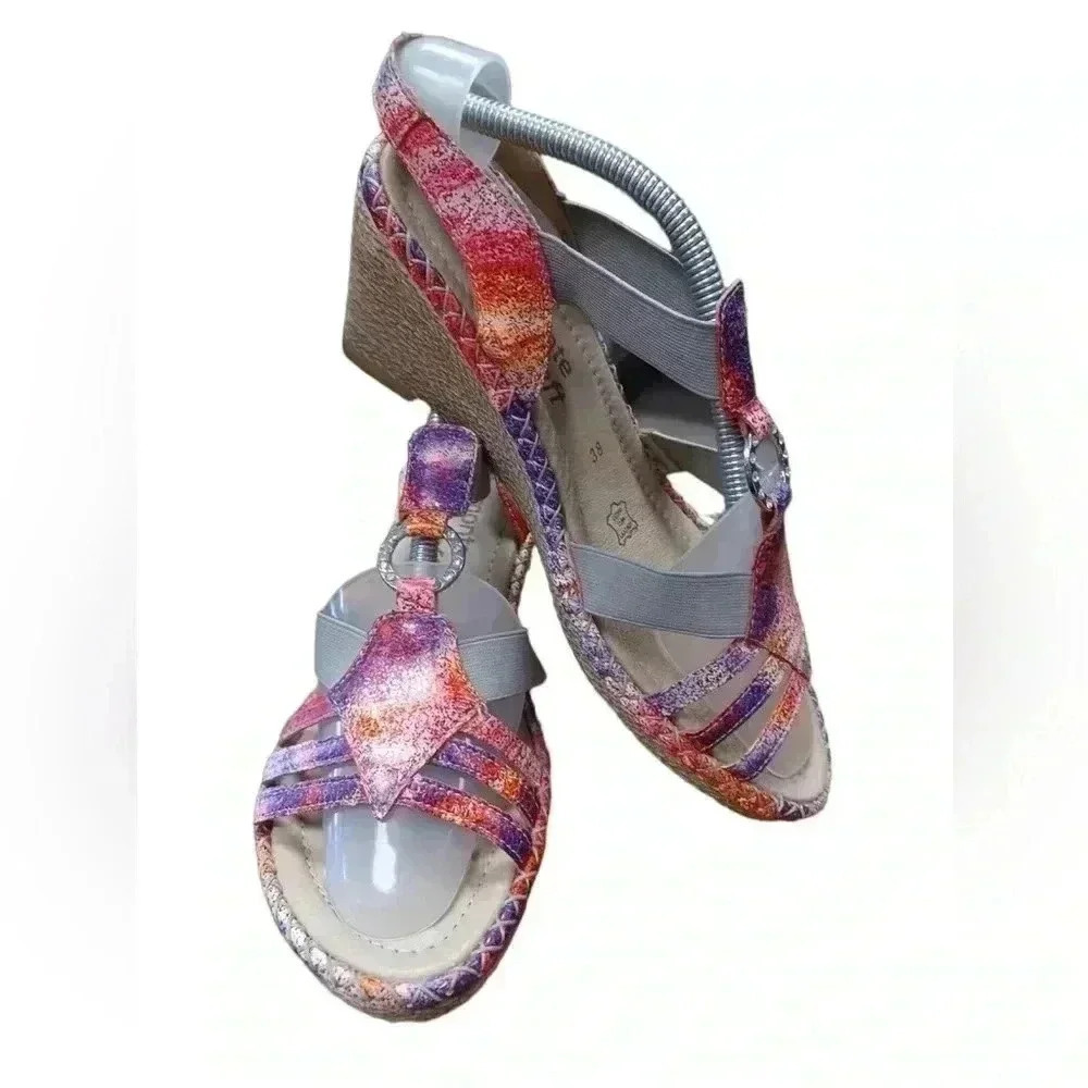 Remonte Metallic Espadrilles Wedge Sling Back Sandals Size 38